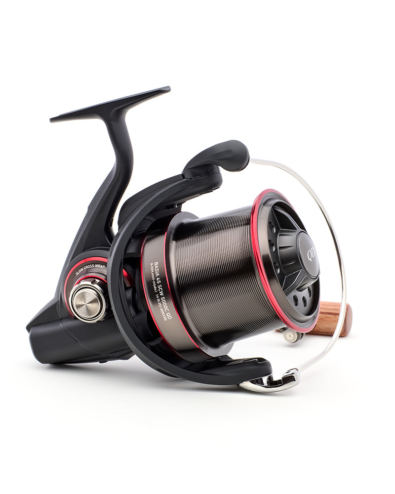 Daiwa 26 Tournament Basia 45 SCW QD reel, close-up of the C spool marked BASIA 45 SCW 5000C QD
