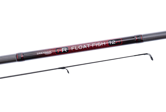 Drennan Red Range Float Fish butt decal reading FLOAT FISH 12 on the red carbon-weave section