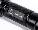 CarpLife Compact Bird Torch barrel close-up showing the etched CarpLife carp-head logo on the knurled grip