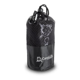 CarpLife Micro Fibre Hand Towel storage bag with mesh top, embroidered carp head, drawcord toggle and carabiner clip