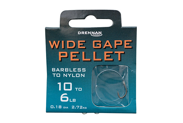 Drennan Wide Gape Pellet Barbless Hooks to Nylon