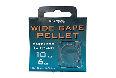 Drennan Wide Gape Pellet Barbless Hooks to Nylon