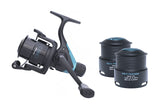 Drennan Vertex 4000 rear drag feeder reel photographed with two of its spare RD-V Feeder spools