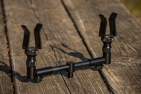 A pair of Solar Black-Lite Centre-Loc back rests fitted to a black 2-rod buzz bar