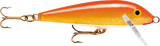Gold Fluorescent Red (GFR): fluorescent orange back over a plain gold glitter body, hung on bronze trebles
