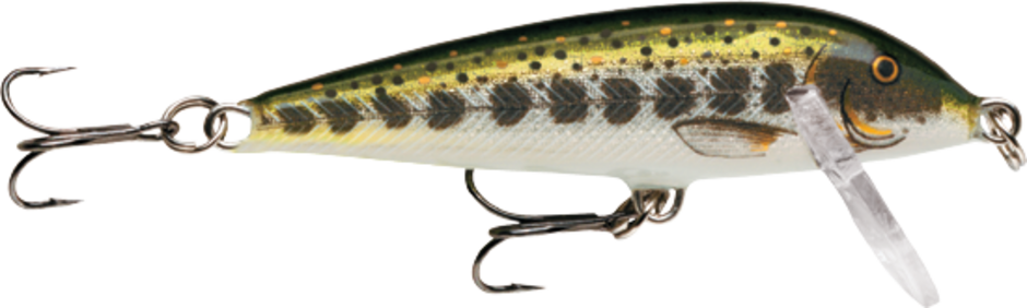 Muddler (MD): olive-green back with dark chevron barring over a silver-gold flank and a white belly