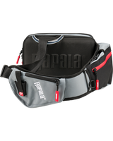 Rapala CountDown Sling Bag Pro from the strap side, showing the grey padded sling with its zipped pocket and the D-ring on top of the body