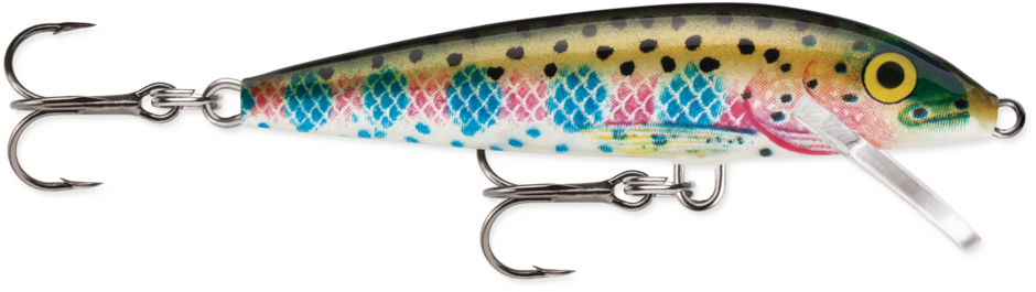 Rainbow Trout (RT): olive spotted back over a blue and pink scaled flank with a magenta gill flash