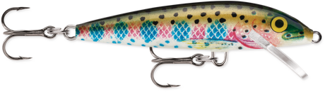 Rainbow Trout (RT): olive spotted back over a blue and pink scaled flank with a magenta gill flash