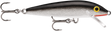 Silver (S): balsa minnow with a black back, silver foil flank, white belly and a red throat under the clear lip