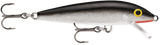 Silver (S): balsa minnow with a black back, silver foil flank, white belly and a red throat under the clear lip