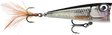 Live Roach (ROL): cupped-face popper in silver roach scaling with a bronze flank and an orange feathered tail treble