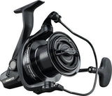 Handle side of the Obsidian OSD12000-35A with the okuma badge on the body, screw-in handle and the spool's imperial capacity ring
