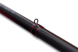 Drennan Red Range rod detail: single-leg lined running guide on the red and black whipped blank