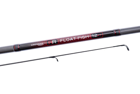 Drennan Red Range Float Fish butt decal reading FLOAT FISH 12 on the red carbon-weave section