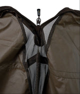 Interior close-up: the sling opened to show the quick-drain mesh panel running down the middle and the zip with a SOLAR TACKLE branded pull and its clip.