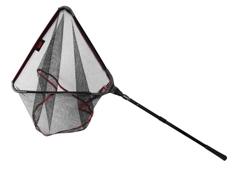 Rapala Telescopic Folding Net from the side with the head open and the telescopic handle extended, the sliding section collar visible mid-shaft