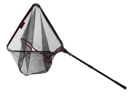 Rapala Telescopic Folding Net from the side with the head open and the telescopic handle extended, the sliding section collar visible mid-shaft