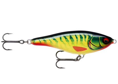 Hot Pike (HTPK): green pike vermiculation over a chartreuse flank, with a red belly and red pectoral fin