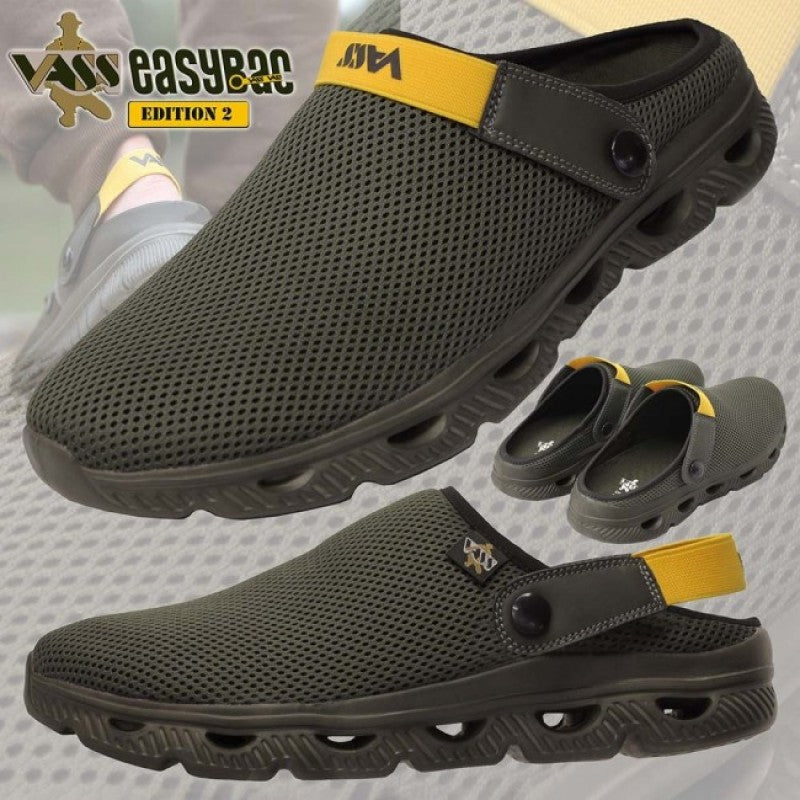 Vass Easy-Bac Edition 2 trainers showing both strap positions and the cut-out midsole, worn on the bank