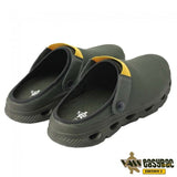Vass Easy-Bac Edition 2 trainers in khaki seen from behind, showing the open-back heel and VASS badge