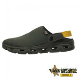 Vass Easy-Bac Edition 2 trainer in khaki with the yellow elastic strap pulled back behind the heel