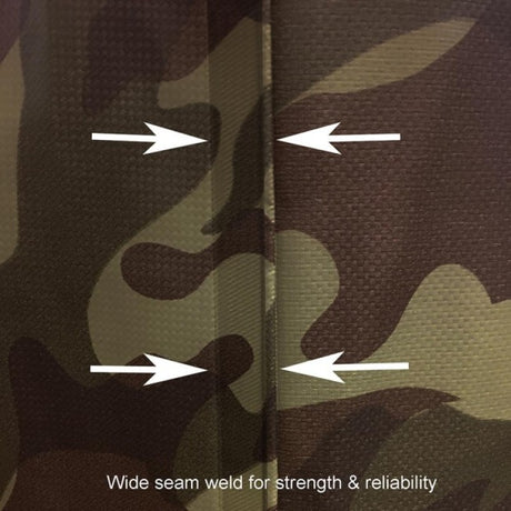 Vass-Tex 785 camo chest wader wide quad-welded seam across the camouflage material