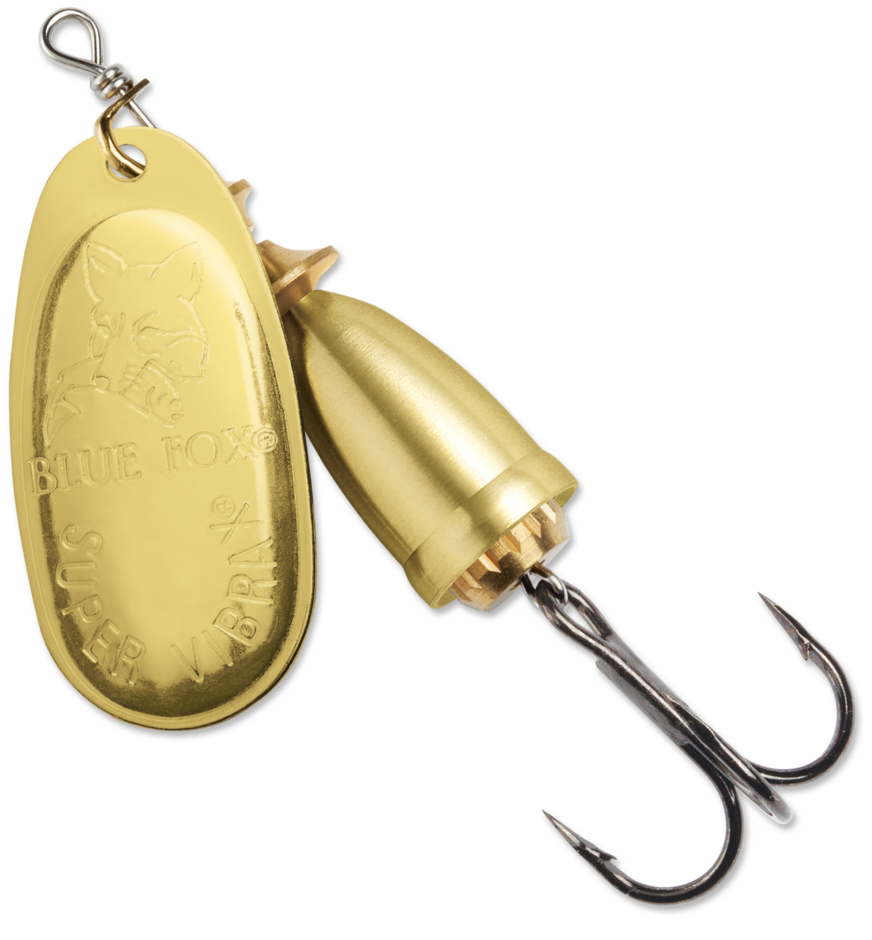 Gold (G) colour: gold blade and gold body, embossed BLUE FOX SUPER VIBRAX